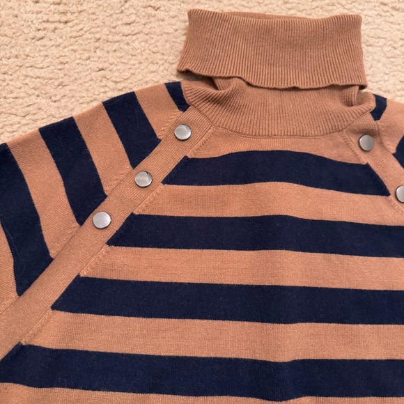 Yest Netherlands Tan Navy Turtleneck Euro Modern Nautical Knit Sweater Womens 6 - Picture 3 of 6